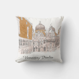 Coussin Illustration Carré Stylo et encre de Venise St. Ma
