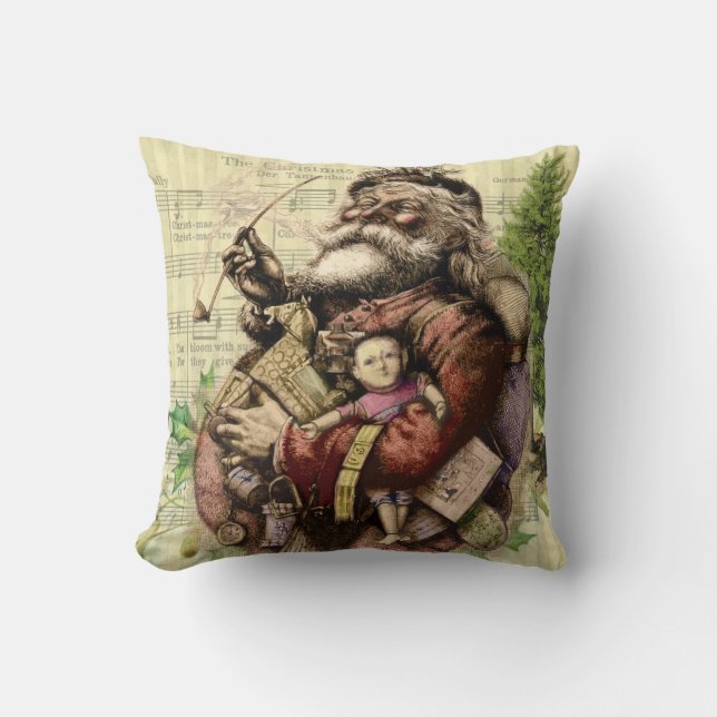 Coussin Illustration classique de l'arbre du Père Noël joy (Recto)