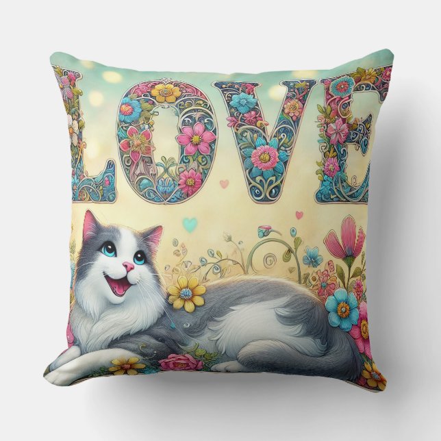 Coussin Illustration colorée d'un chat (Recto)