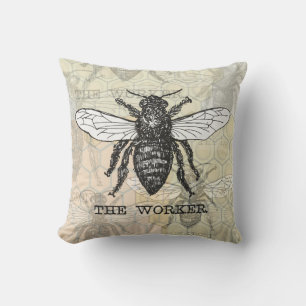 Coussin Illustration d'abeille ouvrière vintage