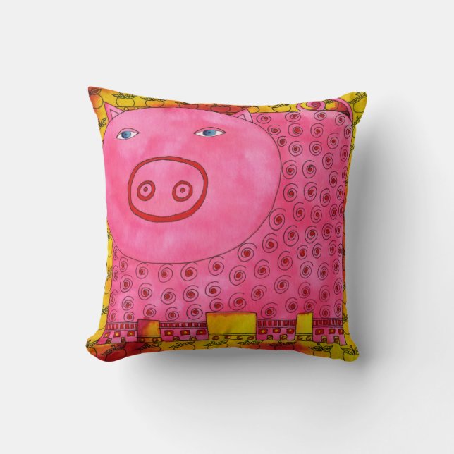 Coussin Illustration d'aquarelle de cochon motif (Recto)