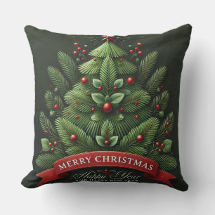 Coussin Illustration d'arbre de Noël festif