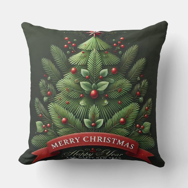 Coussin Illustration d'arbre de Noël festif (Recto)