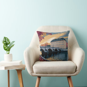 Coussin Illustration d'art de ville européenne au bord de