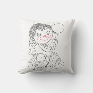 Coussin Illustration d'art dessinée à la main de canard jo