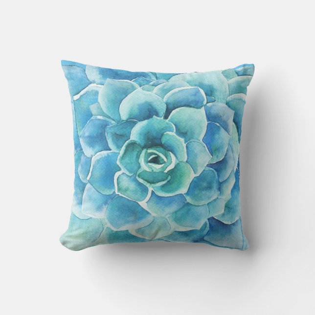 Coussin Illustration de cactus bleu turquoise (Recto)