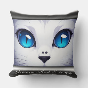 Coussin Illustration de chat blanc aux yeux bleus vifs