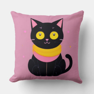 Coussin Illustration de chat noir mignon