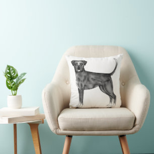 Coussin Illustration de chien Boxer allemand en noir et bl