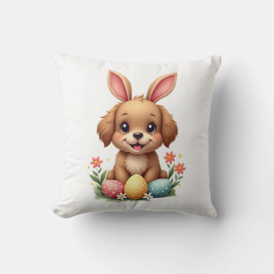 Coussin Illustration de chien de Pâques vintage avec un ch