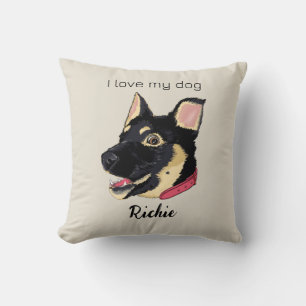 Coussin Illustration de chiot GSD Monogramme Cadeau pour a