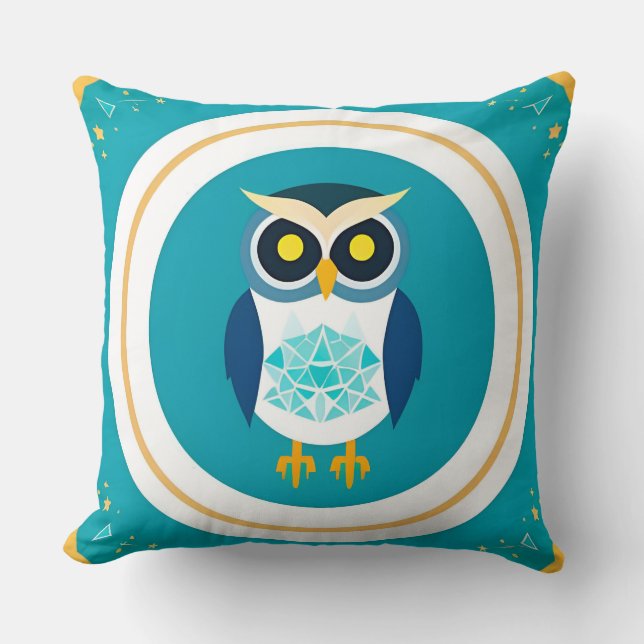 Coussin Illustration de chouette géométrique complexe (Recto)