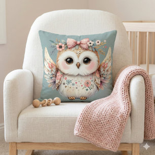Coussin Illustration de chouette kawaii bohème