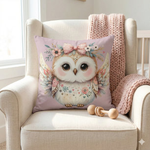 Coussin Illustration de chouette kawaii boho
