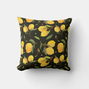 Coussin Illustration de citron : Motif peint à la main san