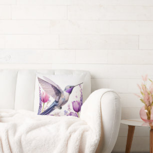 Coussin Illustration de colibri lavande