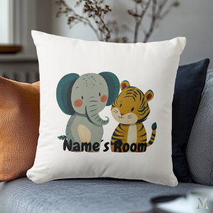 Coussin Illustration de crèche éléphant et tigre mignons