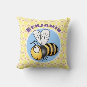Coussin Illustration de dessin animé d'abeille à miel jaun