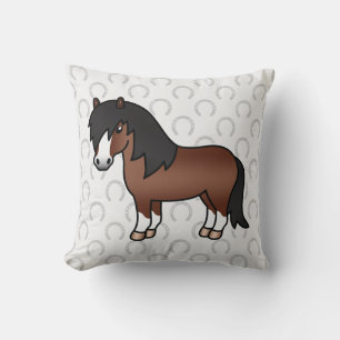 Coussin Illustration de dessin animé de poney Shetland bru