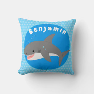 Coussin Illustration de dessin animé de requin blanc heure