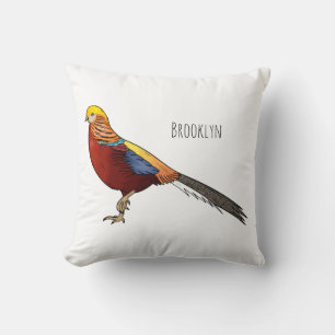 Coussin Illustration de dessin animé d'oiseau faisan doré