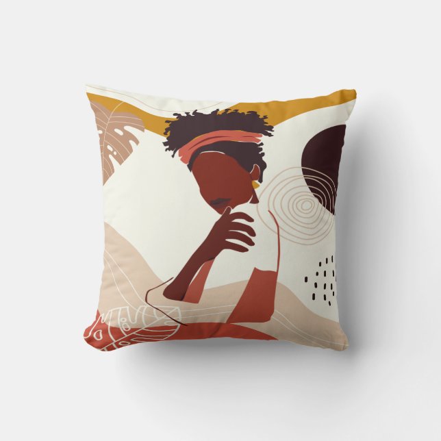 Coussin Illustration de femme noire, Portrait (Recto)