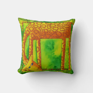 Coussin Illustration de girafe à l'aquarelle à motifs