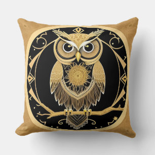Coussin Illustration de hibou dans le style de mandala dor