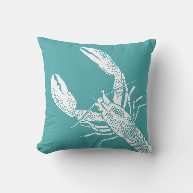 Coussin Illustration de homard bleu et blanc turquoise (Recto)