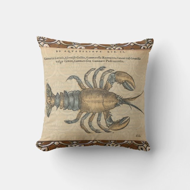 Coussin Illustration de homard, fruits de mer du Maine (Recto)