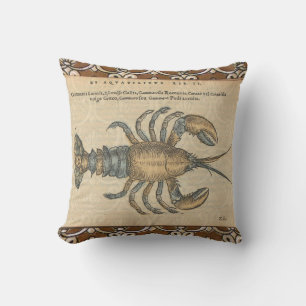Coussin Illustration de homard vintage : damas côtier