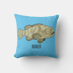 Coussin Illustration de la caricature du poisson de mérou