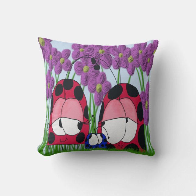 Coussin Illustration de la famille Ladybug mignonne (Recto)