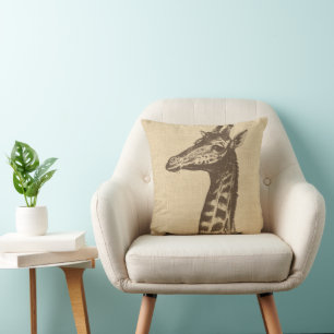 Coussin Illustration de la girafe vintage sur Burlap