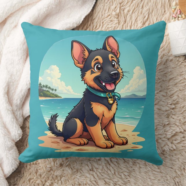 Coussin Illustration de la plage du Chiot-Puppy en berger  (Couverture)