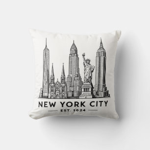 Coussin Illustration de la skyline de NYC avec la Statue d