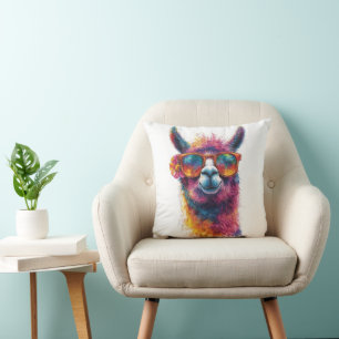 Coussin Illustration de la tête de lama - Colorée, unique