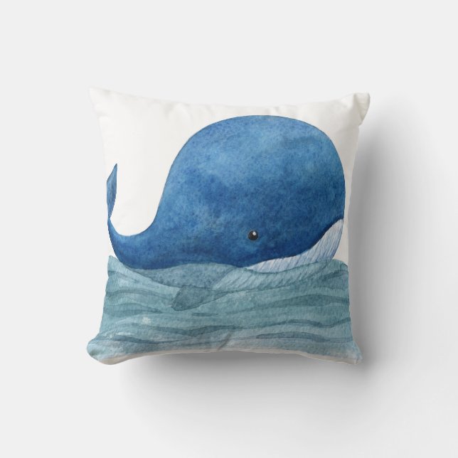 Coussin Illustration de l'aquarelle de la baleine bleue mi (Recto)