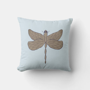 Coussin Illustration de libellule bleu et beige