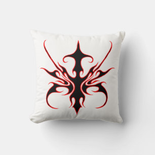 Coussin Illustration de ligne tribale noire et rouge féroc