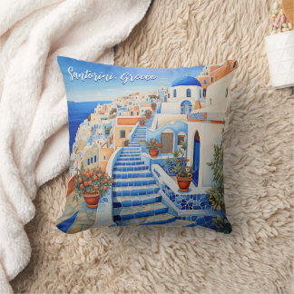 Coussin Illustration de l'île de Santorin | Art du voyage