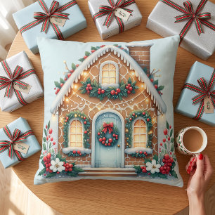Coussin Illustration de maison en pain d'épice cosy pour l
