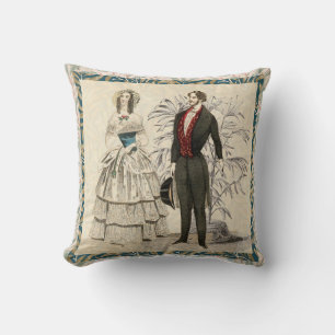 Coussin Illustration de mariage victorien vintage 1844