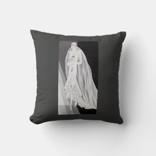 Coussin Illustration de mariée Flapper Art Déco élégante