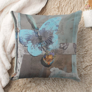 Coussin Illustration de médias mélangés de papillon sur
