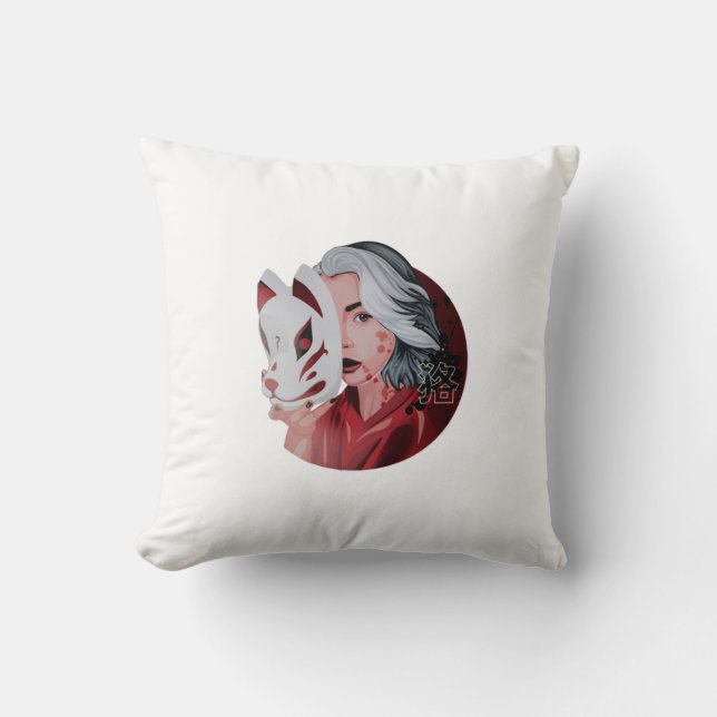 Coussin Illustration de Mujina rouge et noire (Recto)