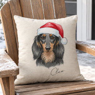 Coussin Illustration de Noël de teckel Nom de l'animal