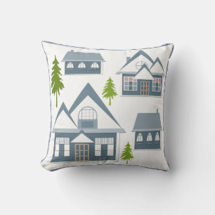 Coussin Illustration de Noël l'hiver abrite des arbres gri
