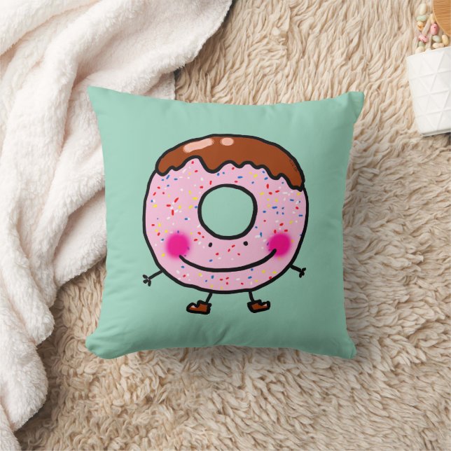 Coussin Illustration de personnage de beignet souriant ave (Couverture)