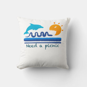 Coussin Illustration de plage aux dauphins sauteurs Pincea